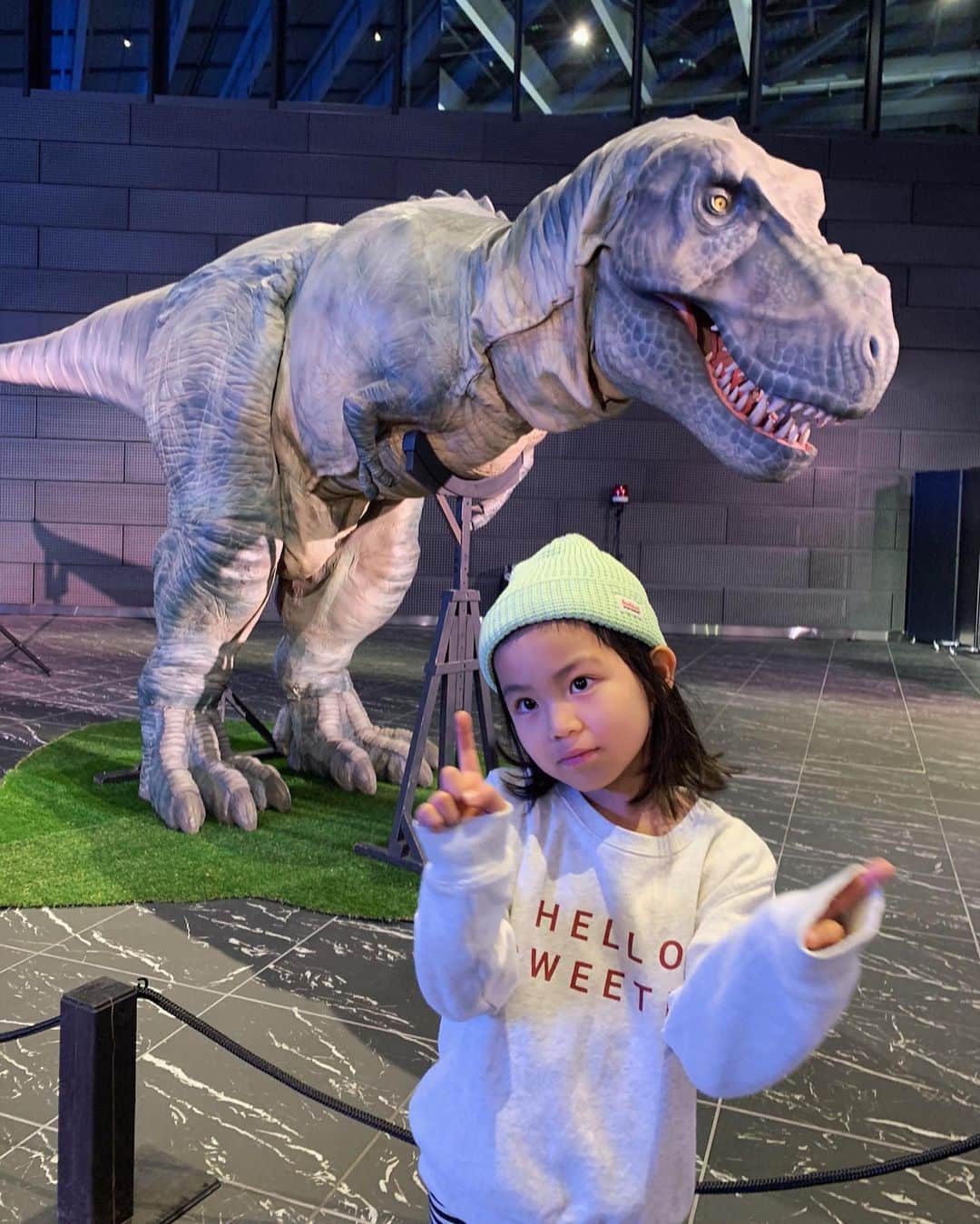 のインスタグラム：「@makincoa ちゃんfamilyと、『ディノアライブの恐竜たち展』へ🦖🦕  展示してある恐竜は少ないので一瞬で見終わったけど、動く恐竜が出現して、大人達の方が大興奮！ 完全にティラノサウルスは私の事食べに来た🦖→動画あり  恐竜大好きすぎる子供達はというと、迫力ありすぎて全員ドン引きしてました。笑  息子達は食べられた恐竜を見て拝んでたし、なんか色々面白かった😂 ・ ・ ・ #amazingdinosaursartexhibition #ディノアライブの恐竜たち展 #恐竜展 #男の子ママ #trex #ティラノサウルス #恐竜と撮ろう」