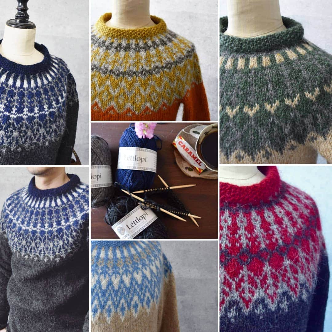 長久保智子のインスタグラム：「I knit a lot of Icelandic sweaters this year by lett lopi. （slightly different colour,  pattern, and size）Please check each page for details !  ＊ 振り替えれば、今年は沢山 Icelandic sweater を編んだなぁ🧶少しずつサイズや色やパターンを変えて楽しみました。年末に個展を開くつもりでそのためでもあったのだけれど。。。 （来年に期待✨）  #icelandicsweater #lettlopi #lettlopiyarn #icelandicyarn #lopisweater  #レットロピ #ロピーセーター」