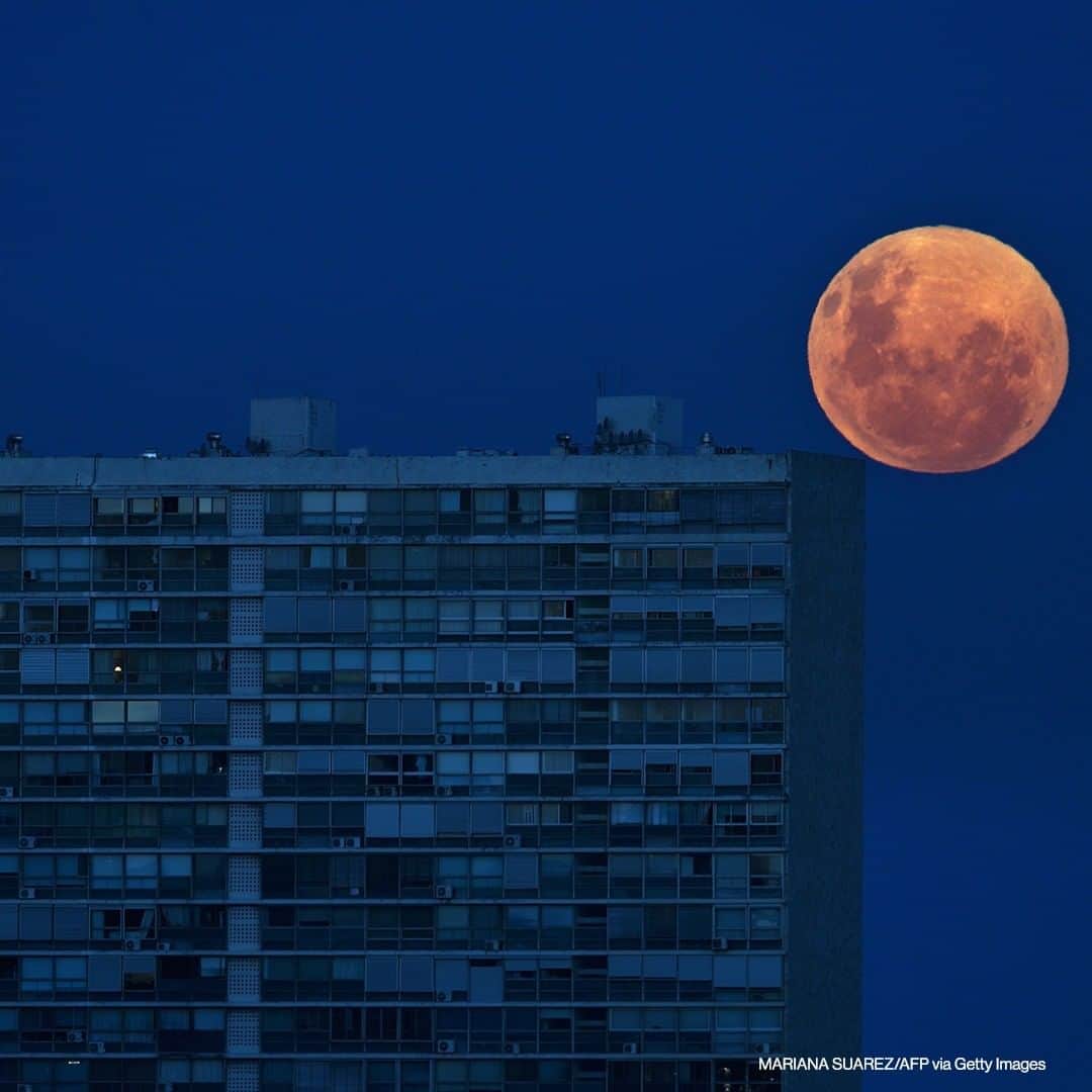 ABC Newsさんのインスタグラム写真 - (ABC NewsInstagram)「The last full moon of 2020, also known as the Cold Moon, is seen rising behind the snow-topped San Gabriel Mountains and the Los Angeles downtown skyline, and over the Panamericano Building in Montevideo, Uruguay. #moon #coldmoon」12月30日 17時03分 - abcnews