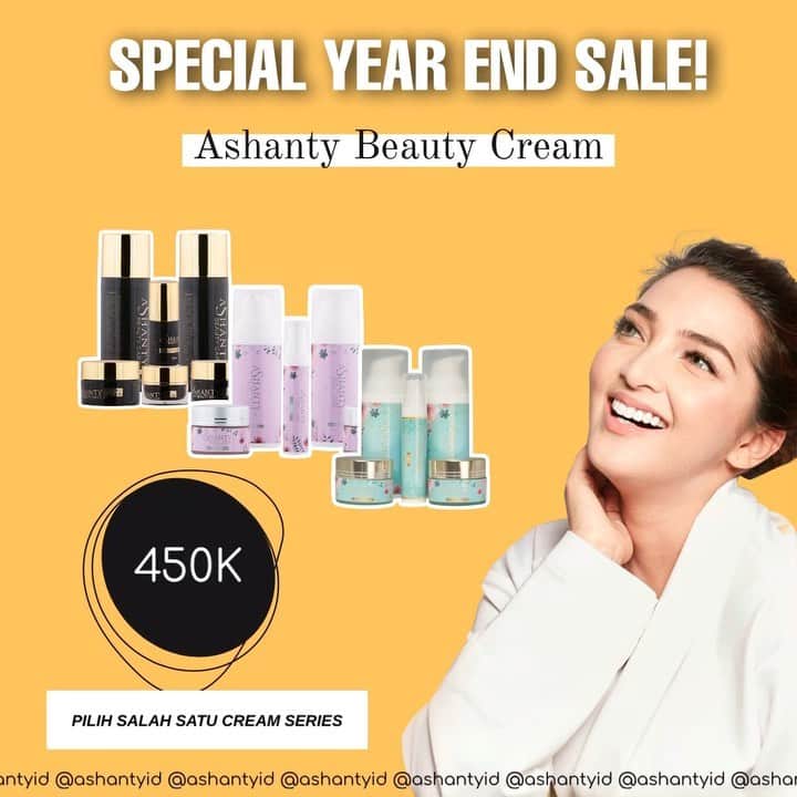 ASHANTY BEAUTY CREAM OFFICIALのインスタグラム：「🎉YEAR END SALE🎉  Hi ladies, sudah menikmati Year End Sale dari @ashantyid ? Ashanty Beauty Cream hanya Rp 450.000,- (pilih salah satu cream series Whitening, Acne atau Anti Aging) jangan sampai kehabisan, pesan cream perawatan wajah favorite yang sesuai dengan kebutuhan dan kondisi kulit wajahmu dan dapatkan hasil kulit wajah idaman cerah dan glowing. Periode promo 20 - 31 Desember 2020 😍  _________________________________ Informasi dan pemesanan : WA: 081293823950 WA: 085781140354 WA: 081287388885 WA: 087778489900 FAST RESPONS CLICK LINK yang ada di Bio IG @ashantyid  _________________________________ #creamwajag #beauty #cosmetics #brandlocal #skincare #skincarelocal #thehermansyah #beautyvlogger #beauty #kosmetikmahal #ashantyid #keluargaasix #ashantyhermansyah #mua」