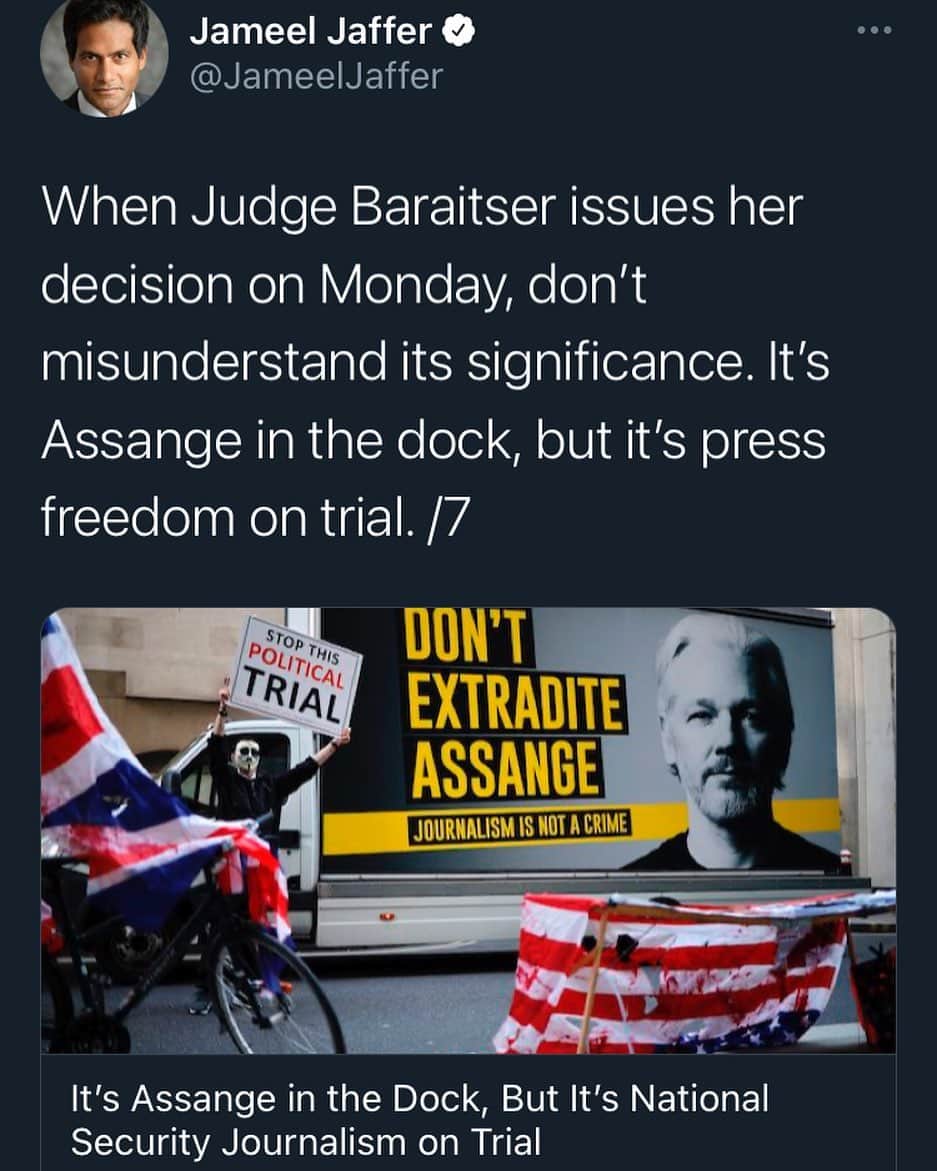 WikiLeaksさんのインスタグラム写真 - (WikiLeaksInstagram)「“The Justice Department’s indictment of Assange under the Espionage Act was intended to deter journalism that is vital to American democracy. The successful prosecution of him based on the activities described in the indictment would have precisely that effect.”  #FreeAssange」12月31日 6時32分 - wikileaks