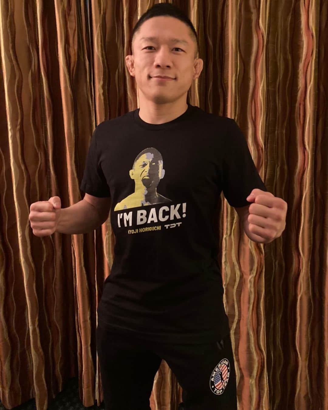 堀口恭司のインスタグラム：「みんなありがとう！ ゴービヨンド！  https://ja.thediceteam.com/product-page/kh-comeback-t-shirt-type2  #tdt #thediceteam」