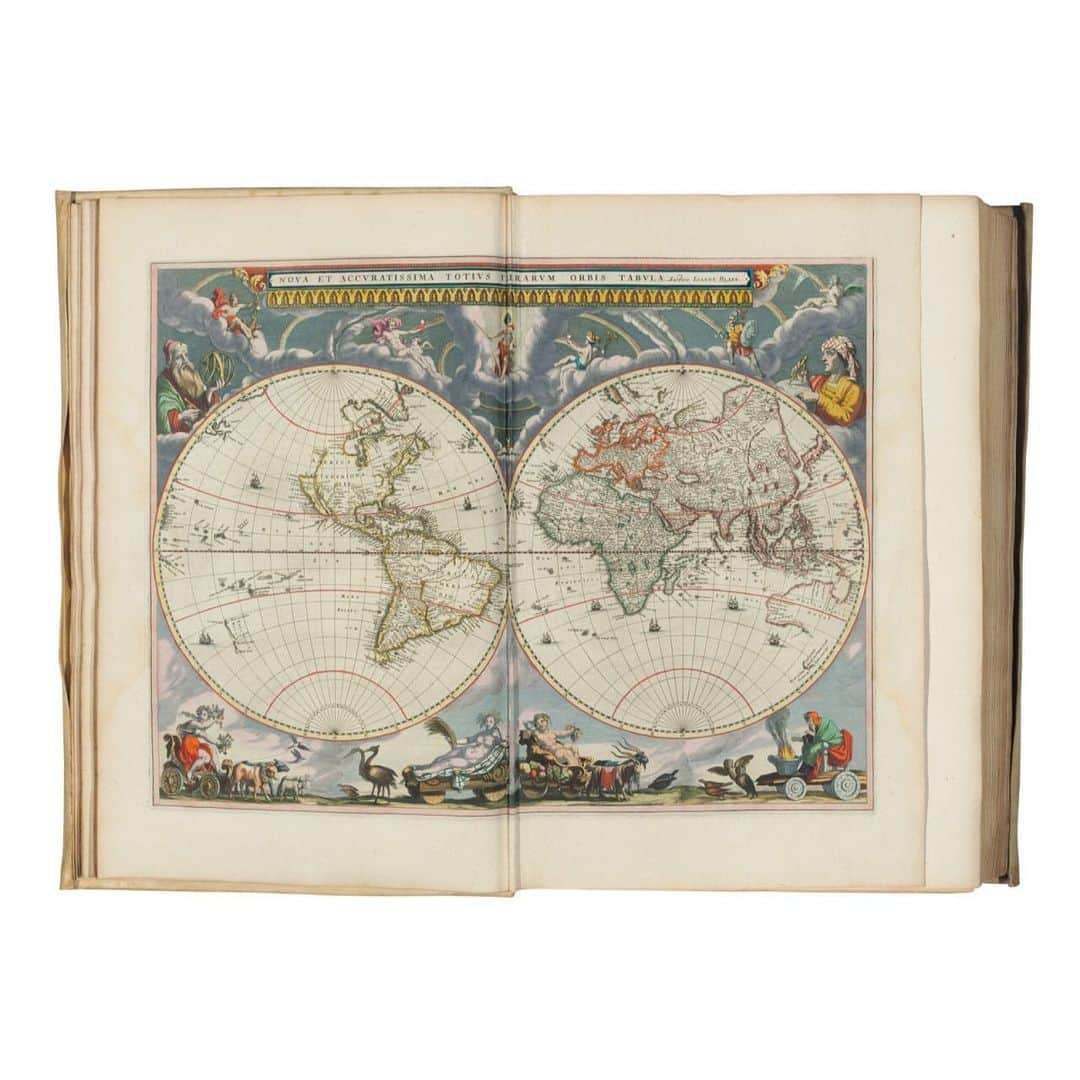 クリスティーズさんのインスタグラム写真 - (クリスティーズInstagram)「The Blaeu Atlas Major is perhaps the most famous atlas in the history of printed maps. 🗺 ✨⠀ .⠀ The magnificent work is coloured throughout by a contemporary hand and heightened in gold, containing some 200 maps.⠀ .⠀ Published in five languages (Latin, Dutch, French, German and Spanish) from 1662, this comprehensive atlas was the epitome of decades of achievement by the Blaeu family.⠀ .⠀ The present example is the Dutch edition, which is arranged quite differently from the Latin or French editions.⠀ .⠀ The Dutch edition, entitled 'Tooneel des Aerdrycks', is the most complicated in make-up, with the text being reset at least 4 times.⠀ .⠀ Willem Blaeu (1571-1638) and Jan Blaeu (1596-1673), 'Grooten Atlas [Atlas Major]'. Amsterdam: Johannes Blaeu, 1664. Price on request.⠀ .⠀ 📍 Available via Christie's Private Sales. Follow the link in bio ⬆️ for our Private Sales Virtual Viewing Room.⠀ .⠀ #WillemBlaeu #JanBlaeu #atlas #worldmap #dutch #book #christiesprivatesales」12月30日 21時55分 - christiesinc