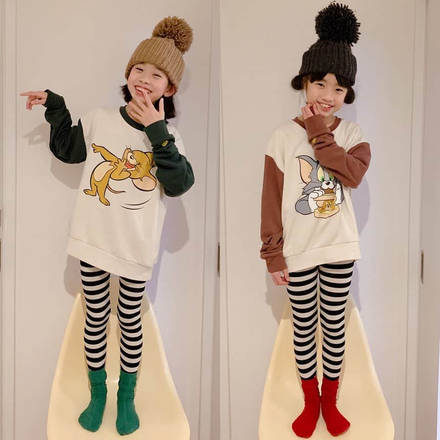 のインスタグラム：「トムとジェリー🧀  家にいるから、楽ちんなレギンスコーデが多めの毎日。」