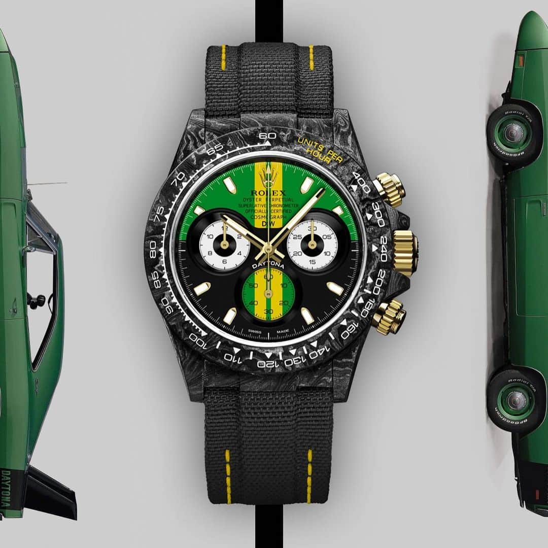 WATCHMANIAのインスタグラム：「The new Grand Tourer series by @DiW_official is a fantastic way to begin a new year. Inspired by high-performance machines, the pieces are crafted using high-performance materials, such as Carbon fiber. What are your thoughts?  #DiW #DiW_watch #DiWcustomwatches #customwatch #diwwatches #diwwatch #DesignaIndividualwatches #RolexDiW #customrolex #watchcollector #rolexwatch #GMTmaster2」