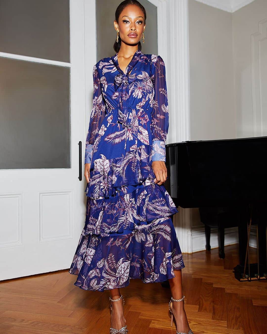 Saks Fifth Avenueのインスタグラム：「Ensure you look the part when popping the bubbly at home. This elegant @marchesafashion dress has you covered. #SaksStyle」