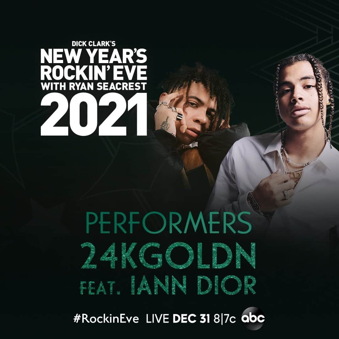 アメリカン・ブロードキャスティング・カンパニーのインスタグラム：「TOMORROW IS THE LAST DAY OF 2020! And @24kGoldn and @ianndior are performing on #RockinEve at 8|7c on ABC!🍾」