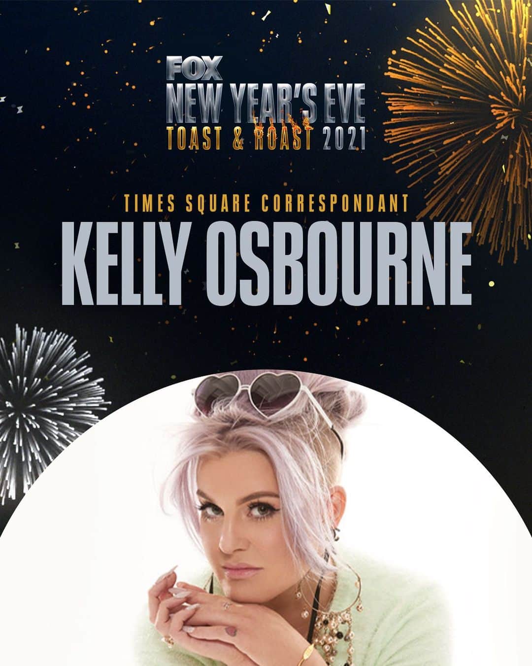 ケリー・オズボーンのインスタグラム：「I’m soooooo excited to announce that I will be co-hosting live from Time Square!!! DONT MISS IT #NYEonFOX @foxtv @nyeonfox 🎉🎊🍾🥳」