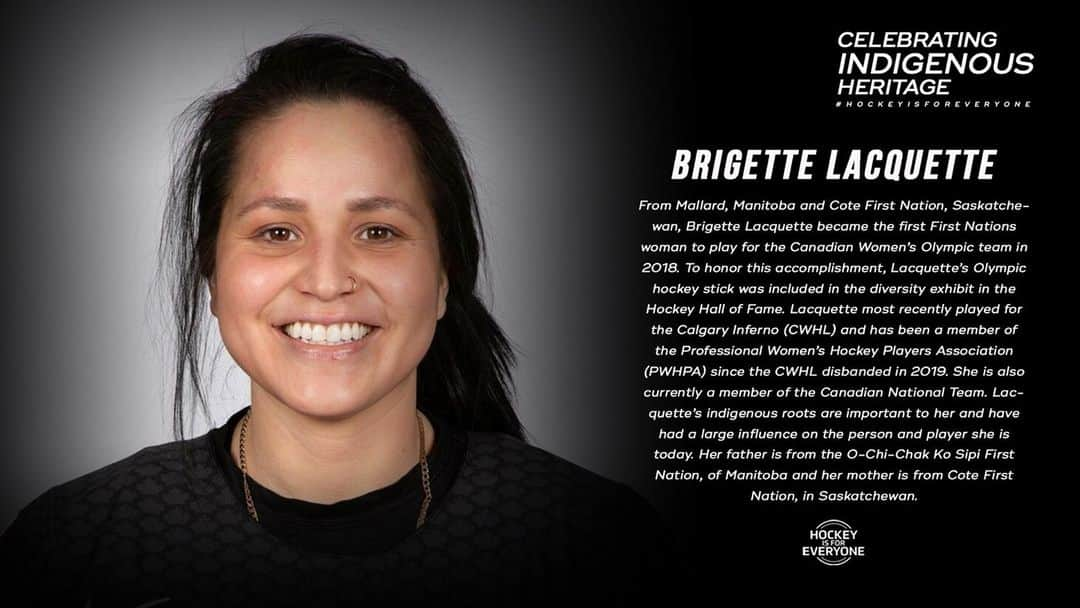 NHLさんのインスタグラム写真 - (NHLInstagram)「Brigette Lacquette (@briglacquette) is a proud member of the Cote First Nation who made her mark on our game when she became the first First Nation's woman to play for the Canadian Women's Olympic team in 2018. #HockeyIsForEveryone   (📸: @hockeycanada)」12月31日 8時35分 - nhl