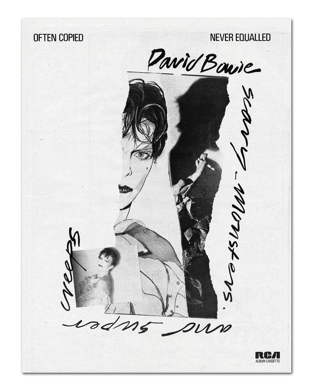 デヴィッド・ボウイさんのインスタグラム写真 - (デヴィッド・ボウイInstagram)「DAILY BOWIE THING – Day 60  “Scary monsters, super creeps, Keep me running, running scared...”  Back on Day 39 of #DailyBowieThing we posted Edward Bell’s iconic 1980 artwork, David Bowie Glamour, issued as a poster and a calendar in 1981.   As we mentioned then, Mr Bell created original artwork for Scary Monsters (And Super Creeps) and the associated singles from the album: Ashes To Ashes, Fashion, Scary Monsters (And Super Creeps) and Up The Hill Backwards, along with various promotional adverts and posters for all the above.   Before we leave the 40th year anniversary of the album we thought we would share some of those posters and adverts along with one for Crystal Japan. This is but a small selection from those out there and there are enough items of Scary Monsters memorabilia to fill a hefty booklet or weighty pamphlet. (What’s the difference between a booklet and a pamphlet anyway?)  Bell created the Scary Monsters album artwork from one of his own photographs, that he took alongside Brian Duffy at the same session. A fragment of one of Brian’s shots was used for the background of the album cover and three of his images were used for the various Ashes To Ashes sleeves and the US album and single instore poster, picture #3 in this collection.  The OFTEN COPIED NEVER EQUALLED run of six adverts in the music press were all different, each with a unique artwork created by Edward with different shots he took at the album session. Collect the set, if you can find them.   #DailyBowieThing  #BowieAdverts  #BowieEdwardBell  #BowieDuffy」12月31日 10時11分 - davidbowie