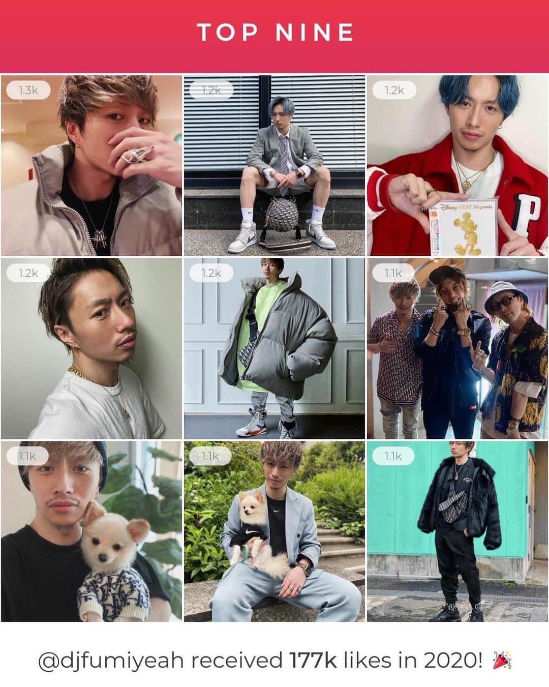 DJ FUMIのインスタグラム：「バーイ2020👋 今年は不思議な年だったなー。例年よりは時間があったはずなのに1年がすごく短かった。来年は充実させよう✊みんながハッピーな2021年になりますように😇  #topnine2020」