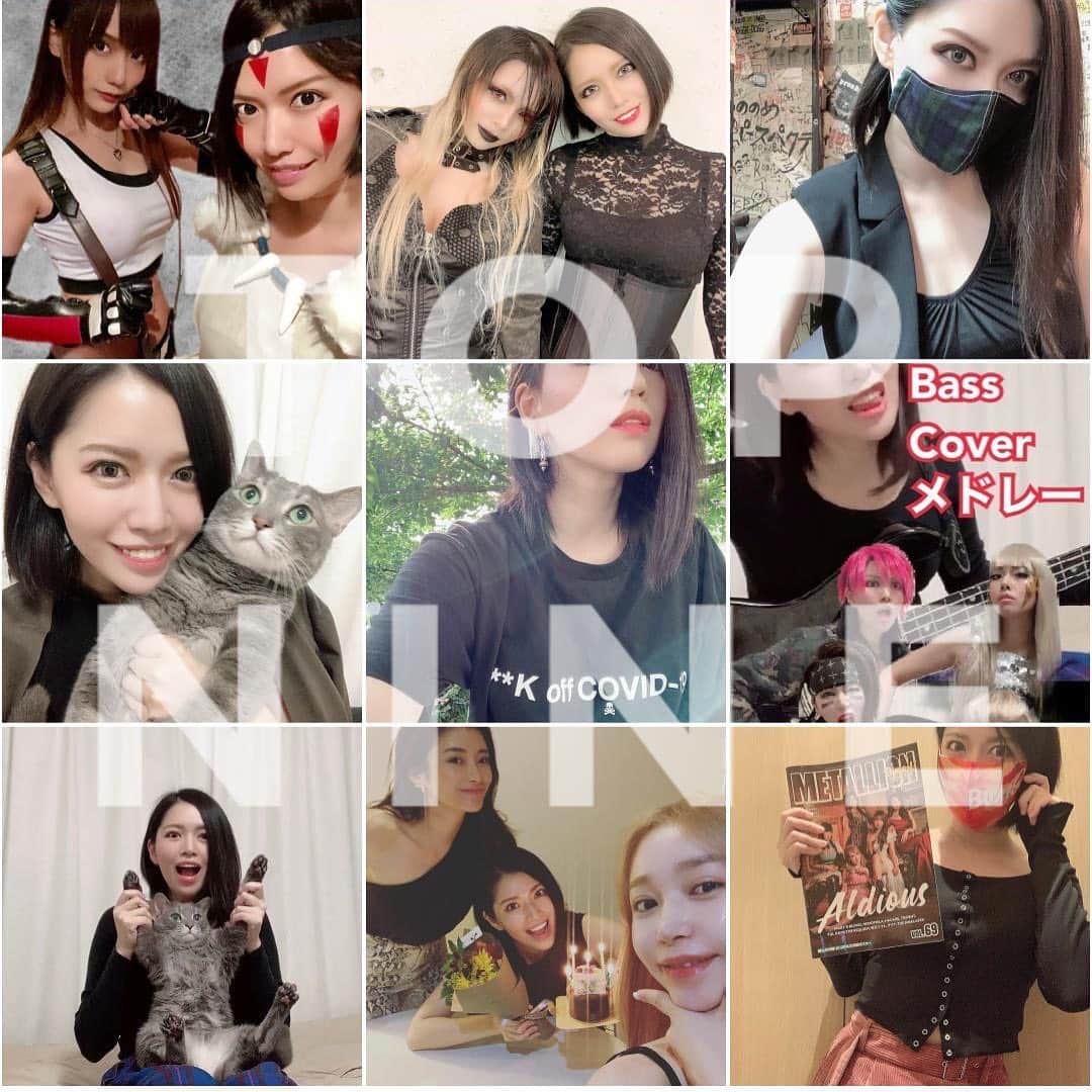 のインスタグラム：「2020年ありがとうございました！ 昼に両親が遊びに来ていたのですが、帰ってしまい結局むーさんと2人で年越しじゃーい！ なかなかライブなどが出来ない2020年でしたが、それはそれで色々と見えてくる年でしたね。 極東ファロスキッカーで初、そして個人的にも久々のCDリリースもありました。 KiLLKiLLSは年明けにライブをやりましたがその後活動出来なかったので2021年は活動したいですね。 家でコスプレしてベース弾いて動画撮ったり、クリスマスにコスプレしてベース弾いて動画撮ったりも。 ハロウィンにはベースを弾かずにコスプレしたりしました(目的を見失っている)。 ありがとう2020年。 良いお年を！！！ #2020トップナイン #毎年使っている #bestnine #生成されず #topnine #使いました」
