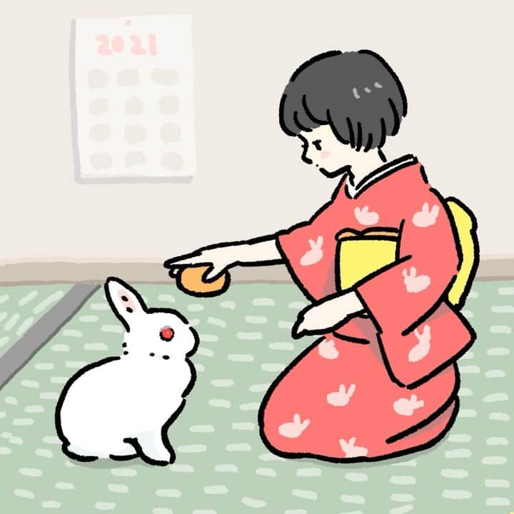 森山標子(しなこ)/Schinakoのインスタグラム：「Happy new year 2021🐰 今年もよろしくお願いします🐇 * #illustration#art#drawing#design#acrylicpaint#アクリル絵の具#rabbit#bunny#うさぎ」