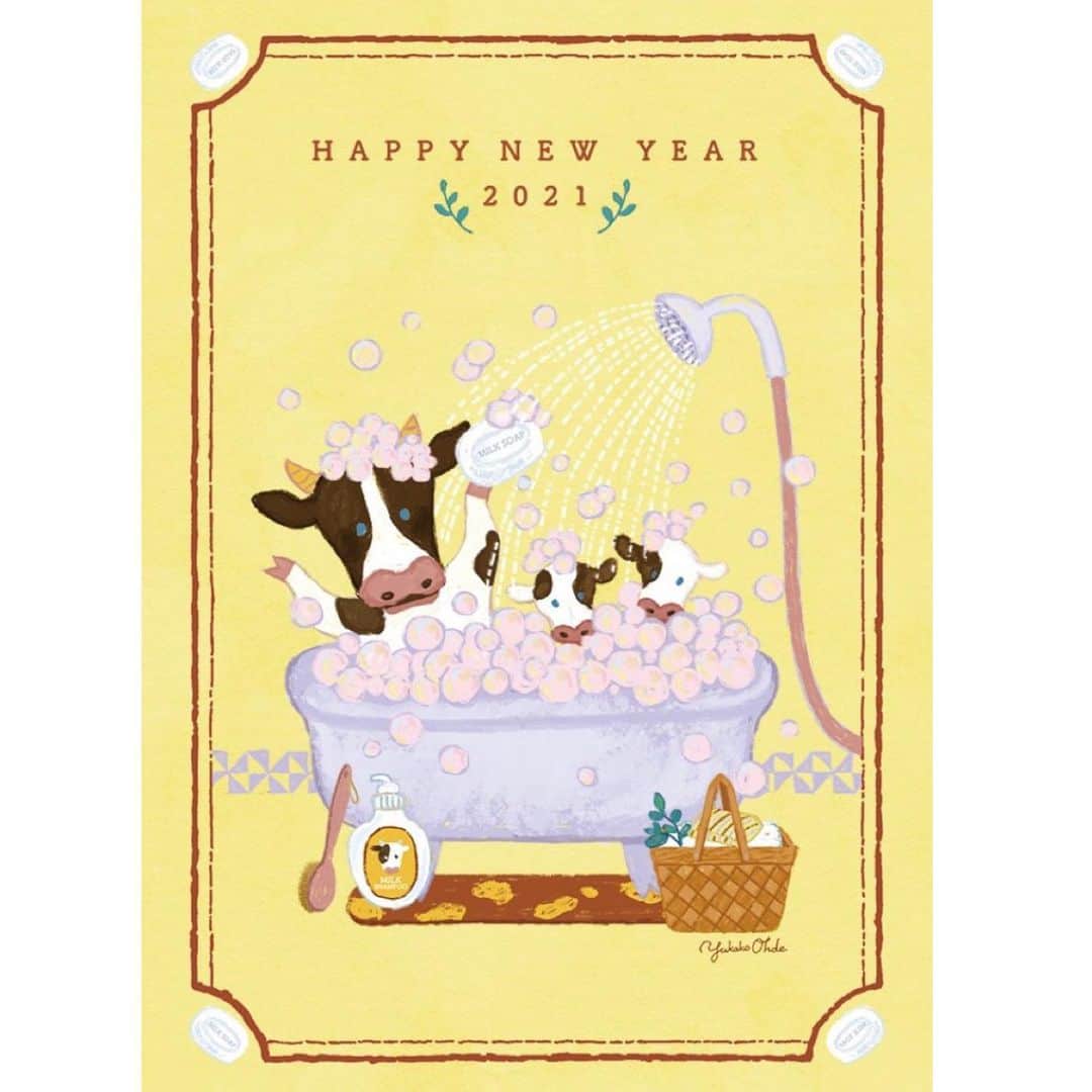 おおで ゆかこのインスタグラム：「あけましておめでとうございます🐄🐂🐃本年も宜しくお願いいたします。 🐮2021🐮  SNSを通して周りの方には本当にたくさんの優しさやパワーを頂いてきたので、ここにいて良かったなぁと最近つくづく感じます。ここにいなかったらきっと頑張れるべきとこで頑張れなかったなぁ。どうもありがとうございます✨みなさま良い一年を！🐄  #HappyNewYear2021」
