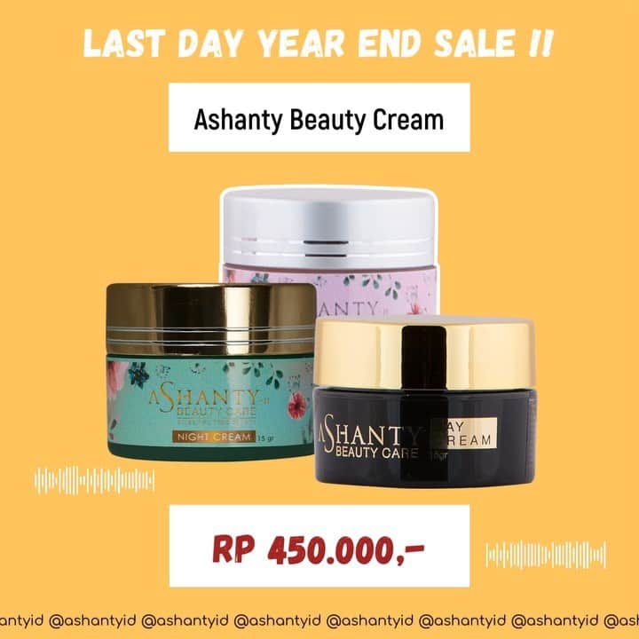 ASHANTY BEAUTY CREAM OFFICIALのインスタグラム：「🎉LAST DAY, YEAR END SALE🎉  Last Day Year End Sale, Ashanty Beauty Cream hanya Rp 450.000,- (pilih salah satu cream series Whitening, Acne atau Anti Aging) jangan sampai kehabisan, pesan cream perawatan wajah favorite yang sesuai dengan kebutuhan dan kondisi kulit wajahmu dan dapatkan hasil kulit wajah idaman cerah dan glowing. Periode promo 20 - 31 Desember 2020 😍  _________________________________ Informasi dan pemesanan : WA: 081293823950 WA: 085781140354 WA: 081287388885 WA: 087778489900 FAST RESPONS CLICK LINK yang ada di Bio IG @ashantyid  _________________________________ #creamwajag #beauty #cosmetics #brandlocal #skincare #skincarelocal #thehermansyah #beautyvlogger #beauty #kosmetikmahal #ashantyid #keluargaasix #ashantyhermansyah #mua」