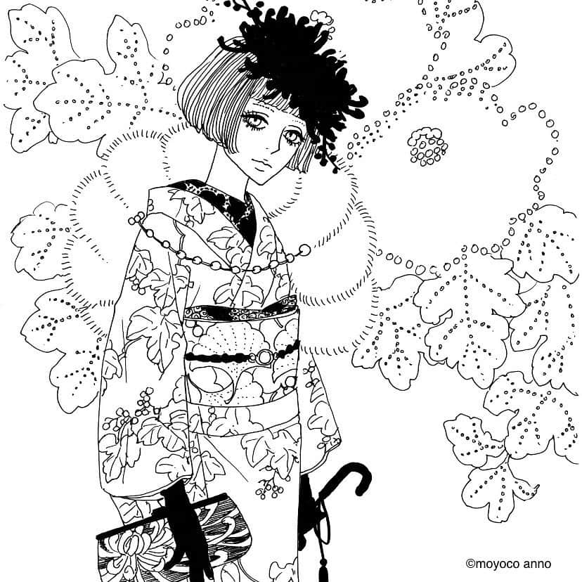 安野モヨコのインスタグラム：「KIMONO GIRLS calendar 2021  #安野モヨコ #moyocoanno #安野モヨコカレンダー2021 #百葉堂 #ひゃくようどう #hyakuyoudo #着物 #着物女子 #着物生活 #きもの #kimono #和装 #ファッション #fashion #スタイリング #styling #kimonogirl #illustration #instaart」