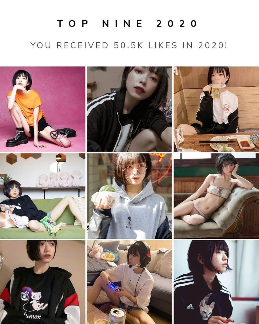 のインスタグラム：「今年は新しくいろんな人に会う機会があってとても楽しかったです。来年はもっと楽しいことたくさんできるといいな。猫共々、健康に過ごせますように🙏関わってくれた皆様に感謝です！良いお年を〜 ひとりで家なう  #topnine2020」