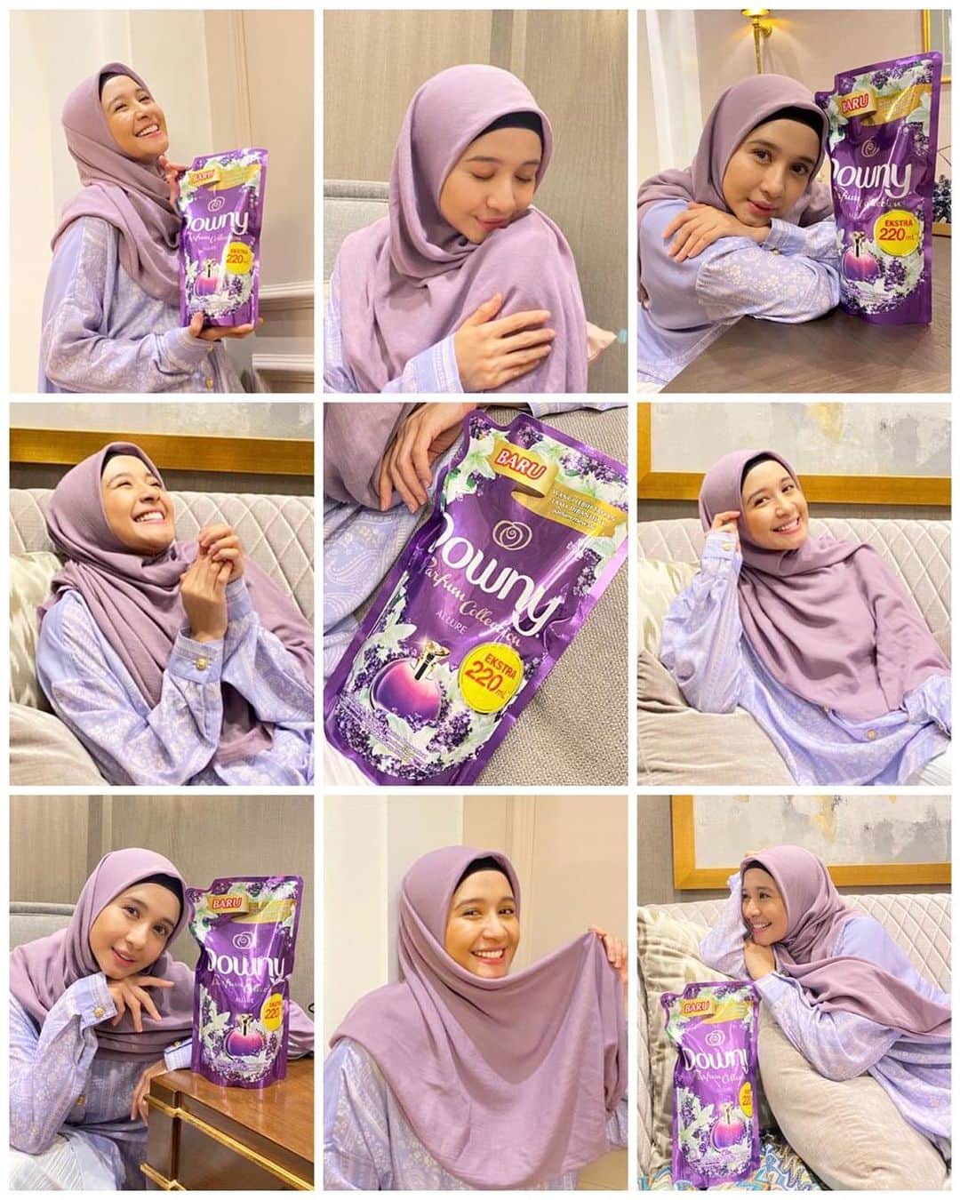 ラウディアシンシアベラのインスタグラム：「Bismillah.. . . . Mood banget deh foto kaya ginii, bisa foto OOTD  biar bajunya gak kesimpan dalam lemari aja. Daan yang bikinnn lebih happynya lagi karena bajunya juga wangi banget karena di cuci pake Downy varian favorite aku, Downy Allure, jadi feel fotonya juga dapett karena wangi lembut banget. Gak perlu parfum mewah deh untuk bisa memberikan kesan terbaik, cukup pake Downy Allure ini insyaallah wangii sehariann dan bikin sekeliling juga jadi happy 💜」