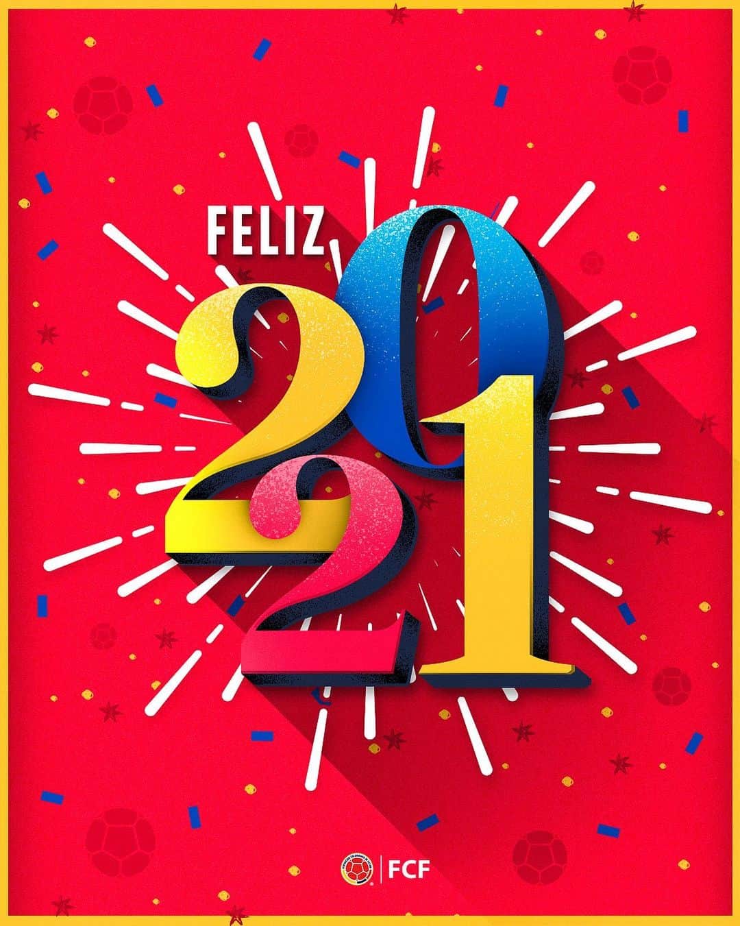 サッカー コロンビア代表チームのインスタグラム：「2⃣0⃣2⃣1⃣ ✨  Deseamos que este nuevo año esté lleno de salud y prosperidad. Esperamos seguir brindándoles alegrías y muchos goles ⚽🤗  ¡Feliz año nuevo 🇨🇴!」