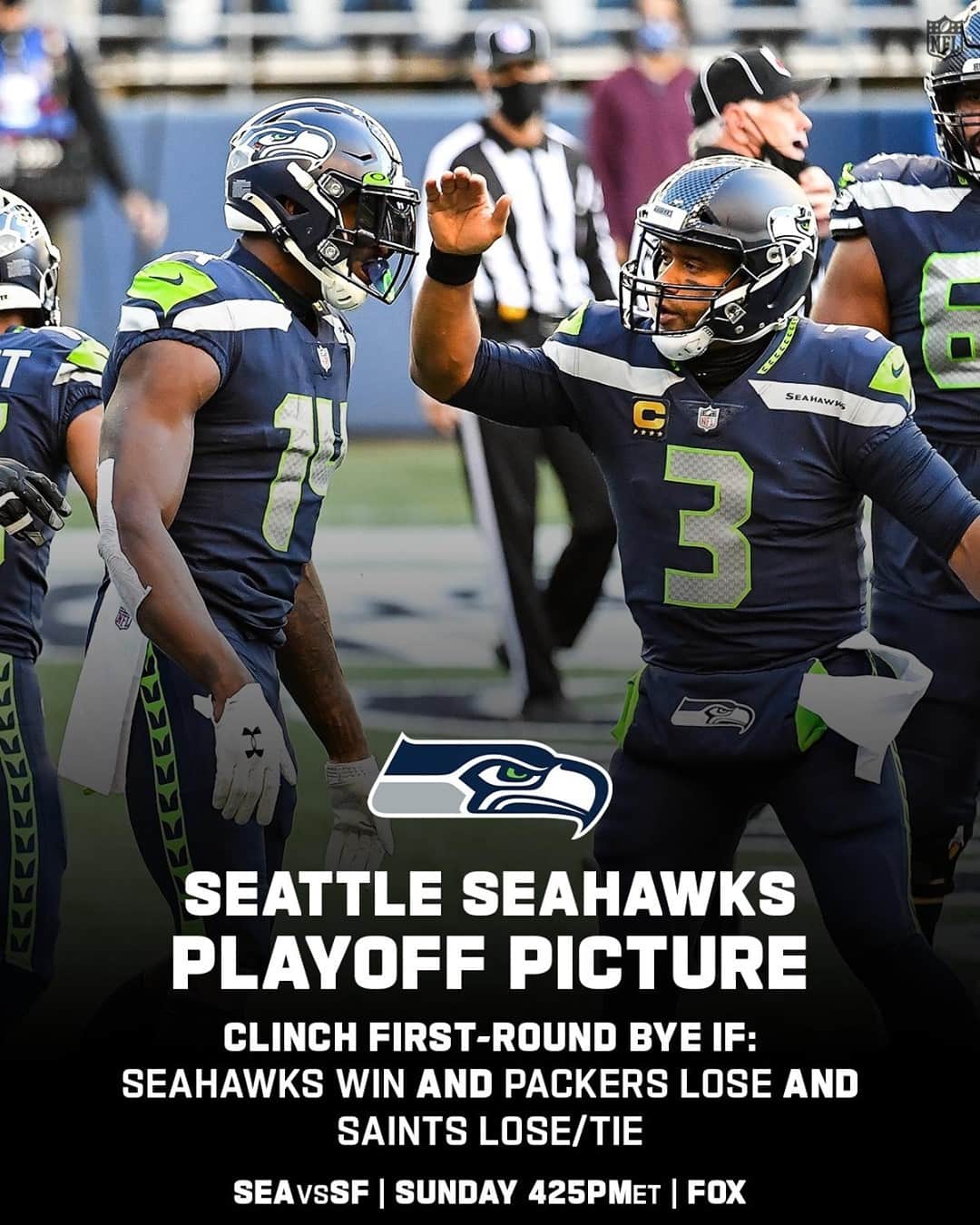 NFLさんのインスタグラム写真 - (NFLInstagram)「Will the @seahawks grab the NFC's #1 seed? #NFLPlayoffs⁣ ⁣ 📺: #SEAvsSF -- Sunday 4:25pm ET on FOX⁣ 📱: NFL app // Yahoo Sports app」1月1日 10時31分 - nfl