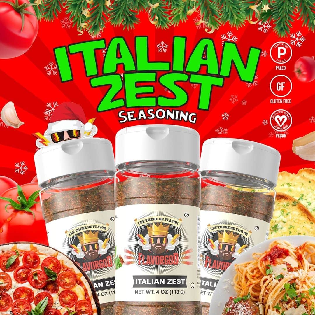 Flavorgod Seasoningsさんのインスタグラム写真 - (Flavorgod SeasoningsInstagram)「Flavor God Italian Zest!⁠🌿⁠ -⁠ Italian Seasoning is one of those flavors that is close to my heart. While growing up, my mom used Italian seasoning on just about everything. The aroma coming from the kitchen was so amazing because of the aromatic herbs like basil, thyme and oregano. I crafted FlavorGod Italian Zest to resonate like a traditional Italian seasoning while possessing the signature progression of flavors my Combo Packs are known for. Italian Zest is full of aromatics herbs along with a perfect balance of mild chilies, garlic, and a pinch of sea salt to create an everyday Italian seasoning that can be used for breakfast, lunch dinner, and for traveling foodies. My FlavorGod Italian Zest will add the flavors of an authentic Italian kitchen to your dishes.⁠ -⁠ Get yours today!⁠ Click link in the bio -> @flavorgod  www.flavorgod.com⁠」1月1日 4時01分 - flavorgod