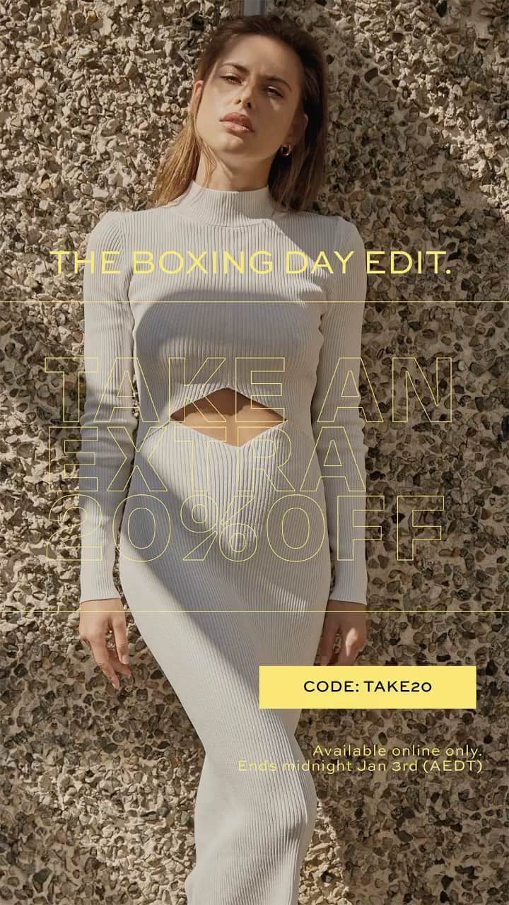 ベック&ブリッジのインスタグラム：「TAKE AN EXTRA 20% OFF OUR BOXING DAY EDIT! Use code “TAKE20” at checkout. Ends midnight 3rd Jan (AEDT) Available online only #becandbridge #sale」