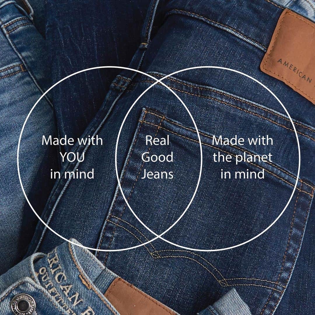 American Eagleのインスタグラム：「Love your jeans. Love your planet. 𝚁𝚎𝚊𝚕 𝙶𝚘𝚘𝚍 jeans 🌱🌎」