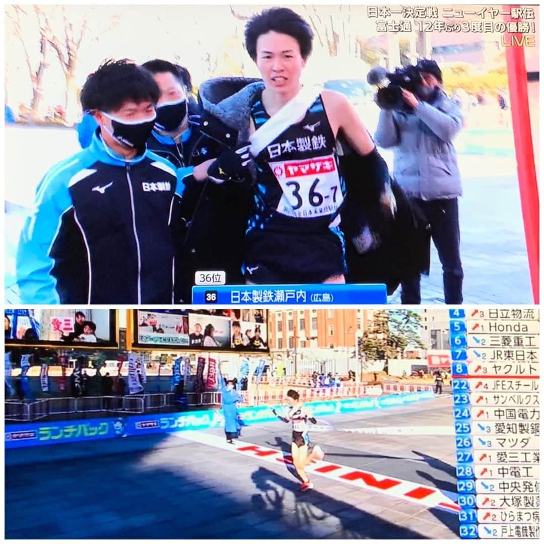RCC中国放送「ＲＣＣスポーツ」のインスタグラム：「日本製鉄瀬戸内・ラスト完走！  アンカー藤井キャプテンのフィニッシュシーン。小さな、でも、力強いガッツポーズ。  ここからが、彼らの陸上人生・第二章のスタートです😄  #日本製鉄瀬戸内 #ニューイヤー駅伝」