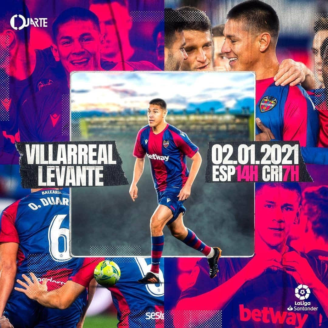 オスカル・デュアルテのインスタグラム：「Levanteud  ¡Primer partido del año! 🙌 #macholevante🔴🔵🐸 !   📍 Jornada 17 🏆 LaLiga Santander 🆚 @villarrealcf  🏟 Estadio de la cerámica  ⏰ 14:00h 🇪🇸 07:00 🇨🇷  📅 Sábado 2 enero --」