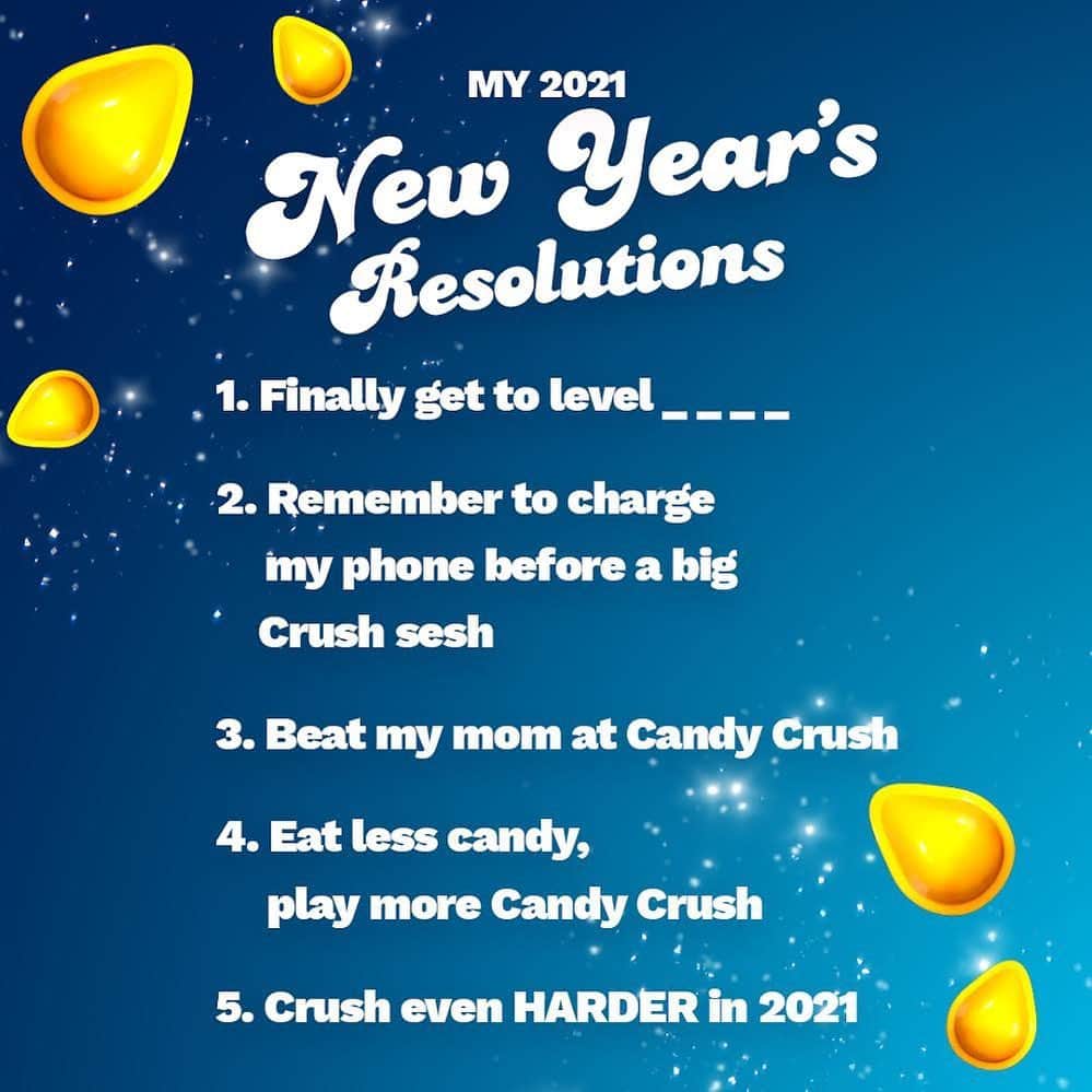 Candy Crushさんのインスタグラム写真 - (Candy CrushInstagram)「#HappyNewYear!! Ready to make some sweet resolutions? 🙌 Screenshot the checklist below and fill in the blanks with your new year goals – 2021 is the year to Crush them all!! 💪🍬🍭」1月1日 20時10分 - candycrushsaga