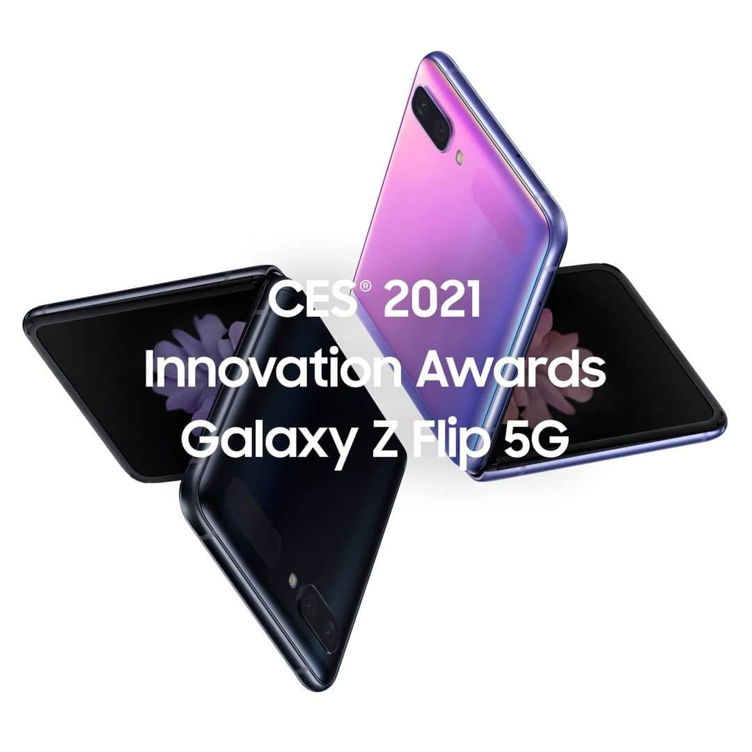 Samsung Mobileのインスタグラム：「Presenting the CES® 2021 Innovation Awards Honoree – #GalaxyZFlip 5G. The phone changing the shape of the future.」