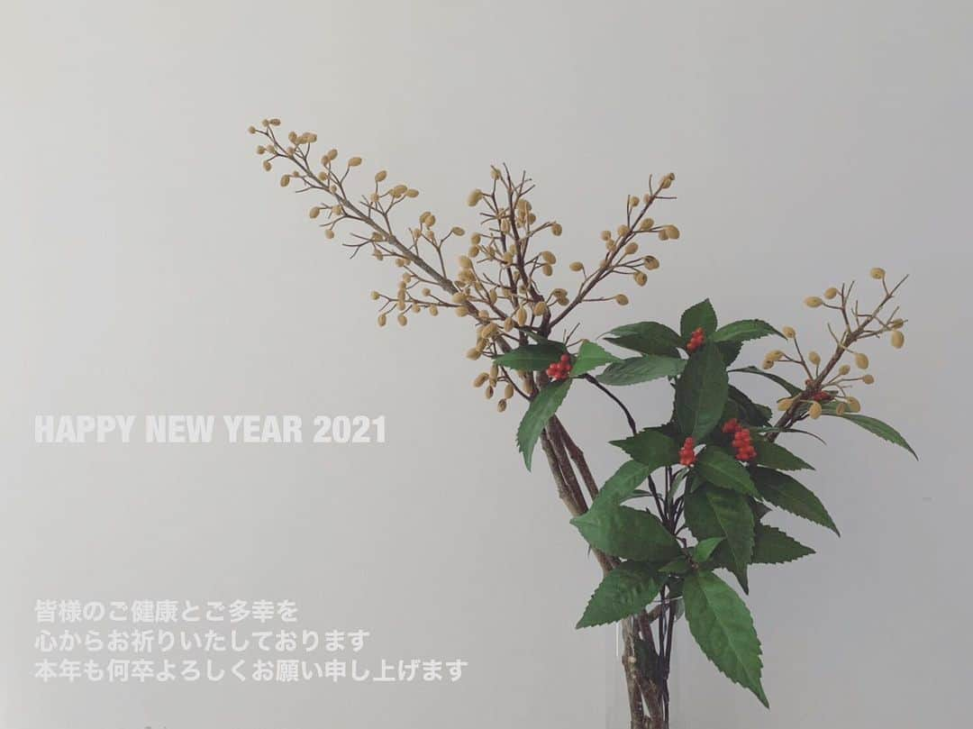 佐藤友紀のインスタグラム：「2021年がみなさんにとって最良の年になりますように。本年もどうぞよろしくお願い致します。2021.0101 #花飾りで #年賀状ふう に #家正月  #千両 #千両の実 #実りのある一年になりますように #happynewyear #2021」