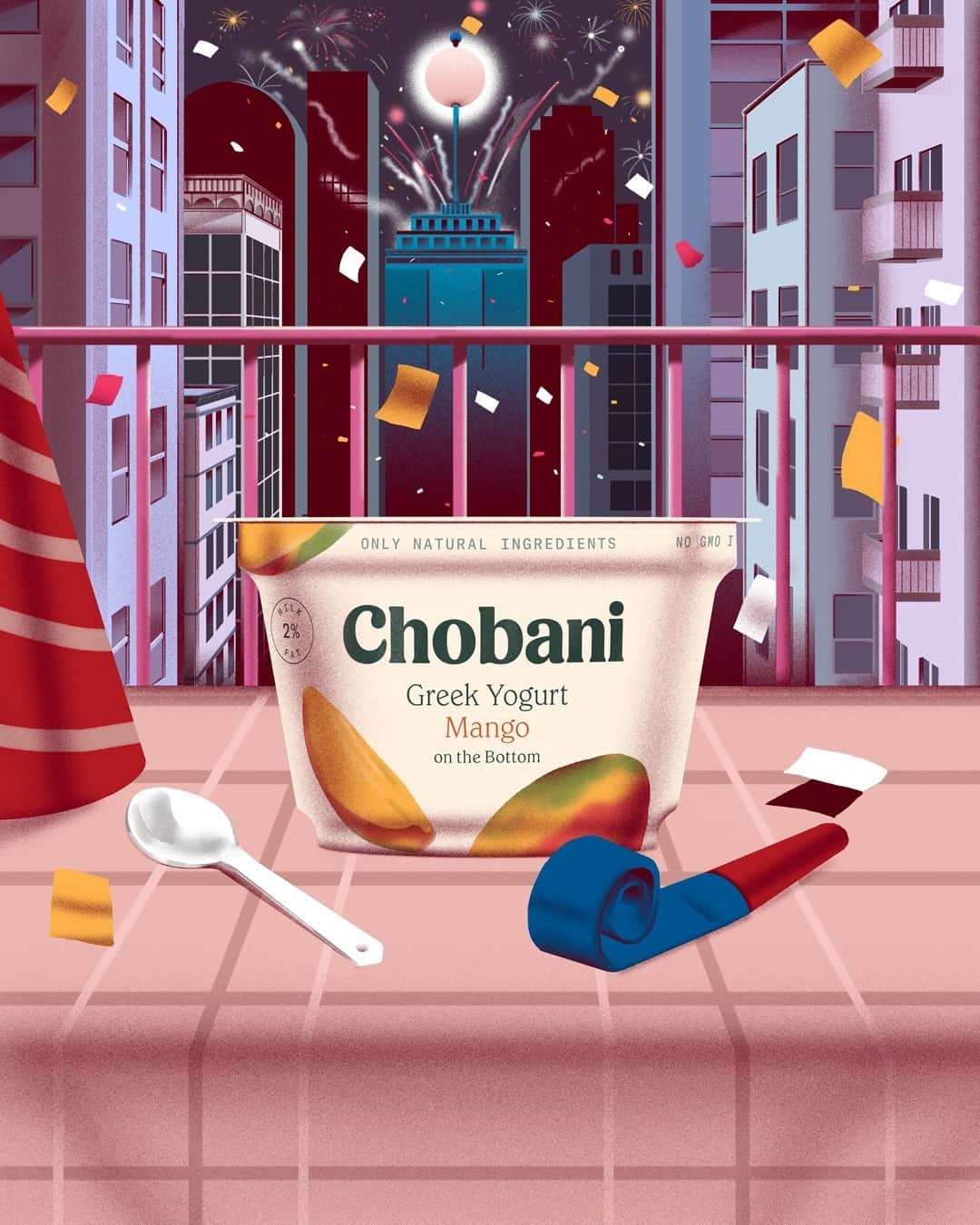Chobaniのインスタグラム：「Let’s try this again, shall we? Have a happy, healthy New Year 🥳 Love, Chobani  🎨: @richchane」
