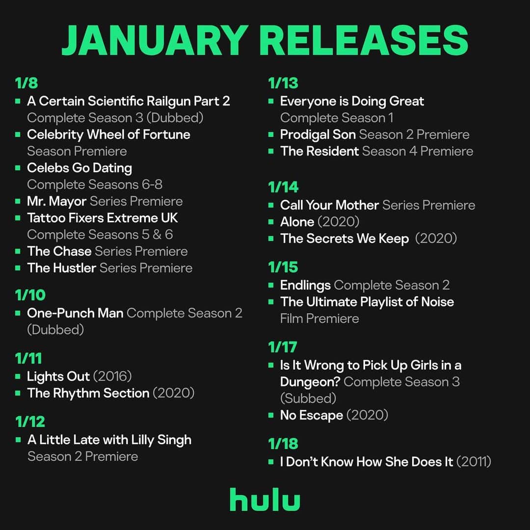 Hulu Home of Emmy-winningさんのインスタグラム写真 - (Hulu Home of Emmy-winningInstagram)「Start your new year off right with these new releases ✨」1月2日 3時17分 - hulu