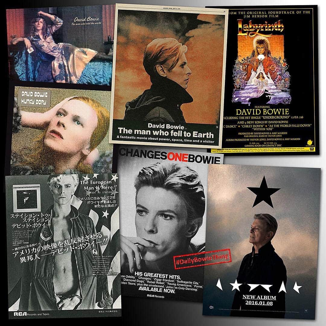 デヴィッド・ボウイさんのインスタグラム写真 - (デヴィッド・ボウイInstagram)「DAILY BOWIE THING – Day 62  “The European canon is here...” *  Most of you will have now entered 2021, let’s hope it’s brighter than the year we just left behind.  Aside from being a new year greeting, today’s #DailyBowieThing is things in the plural. Our montage is a small sample of the Bowie things that have a significant anniversary in 2021 and that will no doubt be featured as part of the #DailyBowieThing unbroken run of posts.   * Today’s lyric quotation is from the title track of the 1976 album, Station To Station. Eagle-eyed readers will have noticed that the Japanese advert for the album (bottom left), actually has “The European Man Is Here!!” – It’s not known if the lyric was misheard, though that’s most likely.   As if the canon v cannon debate wasn’t enough. Despite the official songbook having it as cannon, canon is correct...and that’s from DB directly.   #DailyBowieThing  #Bowie2021」1月2日 3時25分 - davidbowie