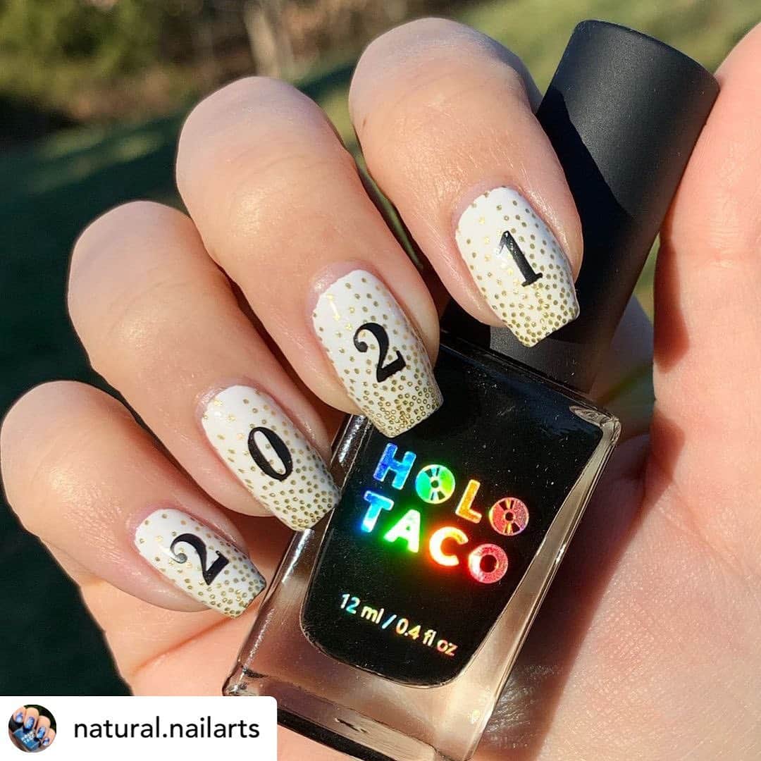 Nail Designsさんのインスタグラム写真 - (Nail DesignsInstagram)「Credit • @natural.nailarts New Years Celebration Nails for 2021, because we are all glad to see 2021 arrive!! This is the same design as the last I posted just with the addition of the year stamped on top in black. #glamnailschallengedec  . . . @holotaco  Not Milky White and One Coat Black. . @moyou_london  stamping plate.  . .  . ~Code NATURALLYNAILS for 10% off at Maniology.com~. ~NATURAX10 for 10% off at Beautybigbang.com~. ~ELIZ for 10% off at Rossinails.com~ . . . #nails #nailsnailsnails #manicure #naildesigns #nailsonfleek #naildesign #nailartjunkie #nailart #nailsoftheday #nailsofinstagram #nailsofinsta #nailstamping #nailpolish #nailpolishaddict #nailartist #nailpolishlover #nails2inpire #nails2020 #prettynails #nailedit #naillife #nailporn #cutenails #naillove #nailartlover #nailartchallenge #nailspafeature #holotaco @glamnailschallenge」1月2日 5時44分 - nailartfeature
