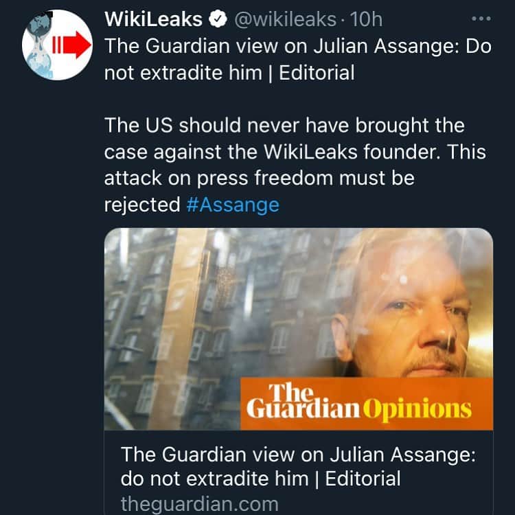 WikiLeaksさんのインスタグラム写真 - (WikiLeaksInstagram)「@guardian : Do not extradite him #FreeAssange」1月2日 7時08分 - wikileaks