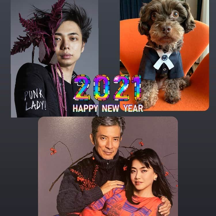 前田典子さんのインスタグラム写真 - (前田典子Instagram)「#happynewyear2021 🎉 #familyphoto  #2021 #家族の年賀状 #今年もよろしくお願いします✨   #photo  by @lesliekeesuper  #レスリーキー  氏　が撮影してくれた写真をコラージュしてみた ぐっちゃんは🐶 私が撮影です📸😆」1月2日 10時52分 - maenorichang