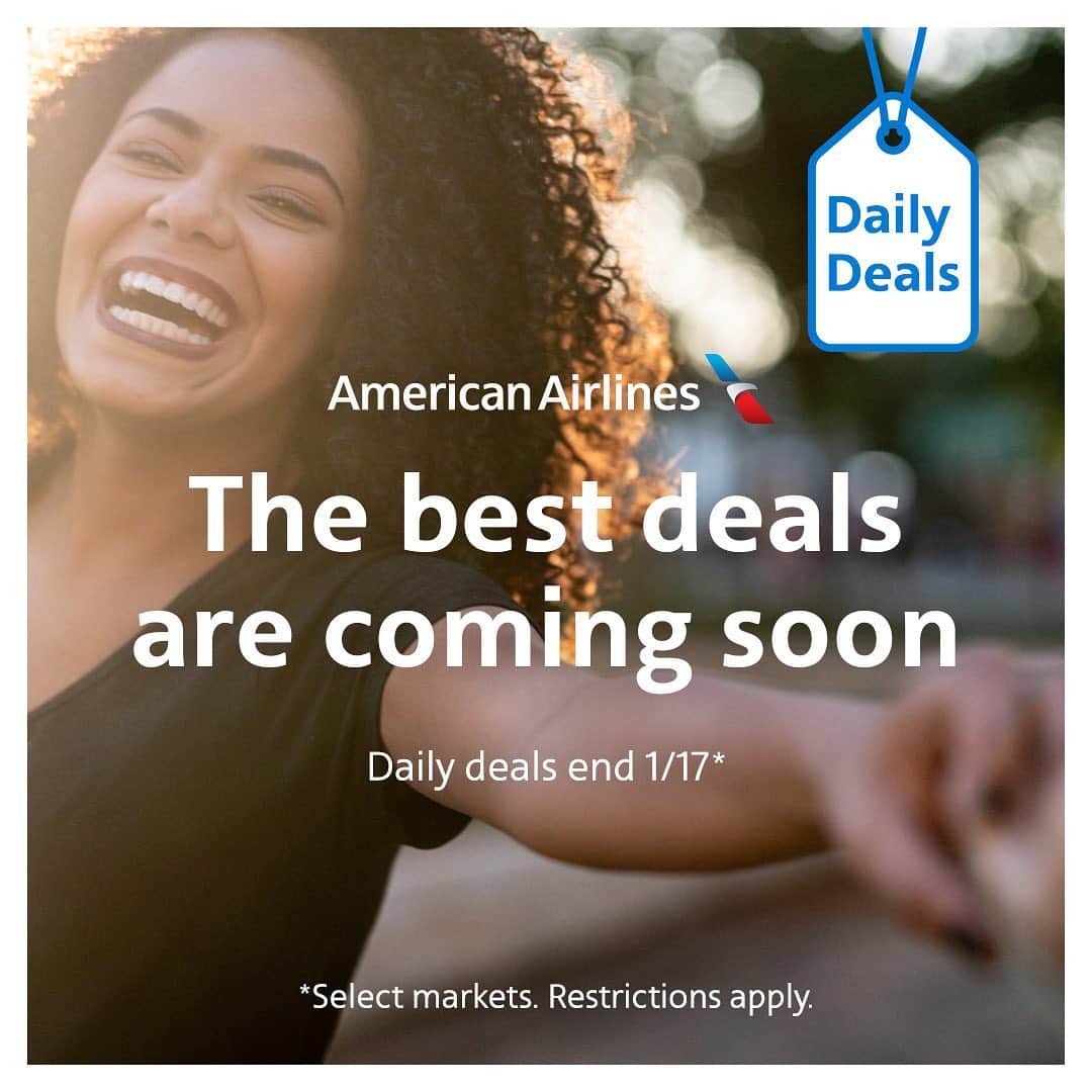 アメリカン航空のインスタグラム：「Don’t miss out on two weeks of great travel deals. Make sure you've downloaded our app and have signed up for the AAdvantage® program to stay up to date on all daily deals starting Jan. 4.」