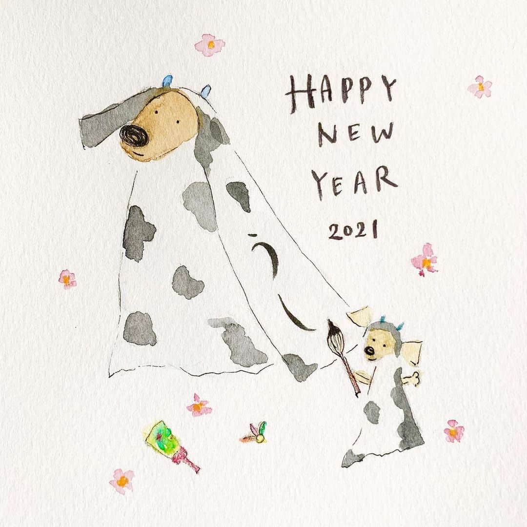 高杉さと美さんのインスタグラム写真 - (高杉さと美Instagram)「2021年🎍 変化を恐れず、楽しむ心で。 皆が健やかに軽やかに、自分らしく輝けますように🌟 本年もよろしくお願い致します。  再開した書道が楽しいです^ ^  #happynewyear #2021 #illustration #doglife #丑年 #お正月 #イラスト」1月2日 12時41分 - satomi_mira