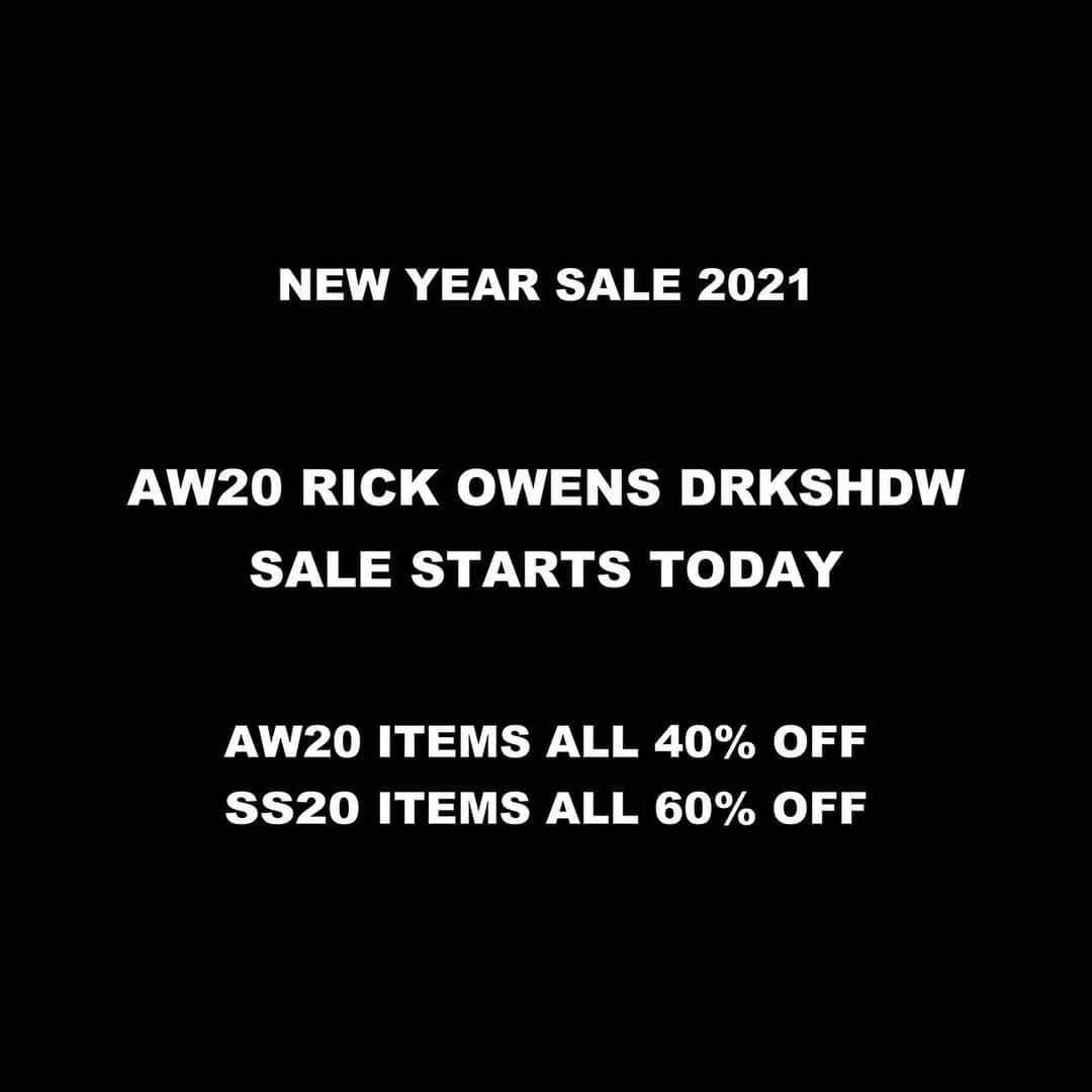 エリミネイターさんのインスタグラム写真 - (エリミネイターInstagram)「NEW YEAR SALE 2021 . AW20 RICK OWENS DRKSHDW Sale Starts Today . ▪︎aw20 Items All 40% Off ▪︎ss20 Items All 60% Off . #rickowens #drkshdw #art #newcollection #aw20 #aw20collection #20aw #josephbeuys #kansaiyamamoto #davidbowie #eliminator #tokyo #daikanyama #sneakers #kicks #military #fashion #ryojiikeda #rickowensdrkshdw #style #black #culture #architecture」1月2日 12時51分 - eliminator_tokyo