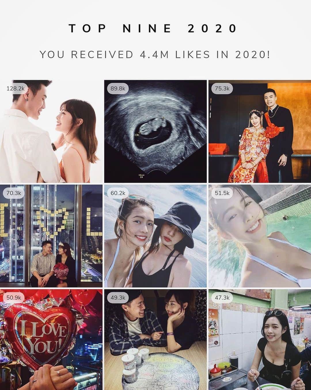 Dewi Chienのインスタグラム：「2020九宮格終於出來了～ 沒意外充滿了我們的喜訊照和辣妹照？ 謝謝你們一直以來的支持，陪伴我從小女孩到小人妻，今年又即將迎接新的身份（新的生命），感恩一切美好的發生，也期待即將來臨更不一樣的生活與挑戰！！ - 我們要一起加油、要健康平安、要珍惜自己所擁有， 繼續朝目標努力的前進，成為充滿更多愛與溫暖的人。 - 2021也要請你們多多指教了❤️🤍🤎💛🧡🙏🏻 - #新年快樂#口罩請戴好#安全請注意#防疫人人有責💪🏽」