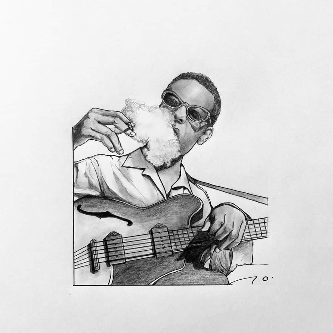 逢坂庵さんのインスタグラム写真 - (逢坂庵Instagram)「sketch0103 ・ ・ #jazz #jazzart #grantgreen #guitarist #guitar #pencilart #portrait #portraitsketch #monochrome #illustration #illustragram #artwork #ジャズ #グラントグリーン #ジャズギター #ギター #ギターリスト #鉛筆画 #人物画 #素描 #イラスト #イラストグラム #モノクロイラスト #ジャズ好きな人と繋がりたい」1月3日 7時56分 - ohzaka_an