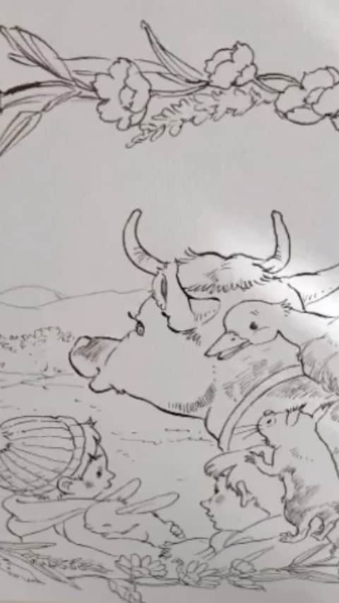 イラストレーター山崎牧子のインスタグラム：「空と山の背景の着彩 次回はもっと見やすく 改良したいです💦」