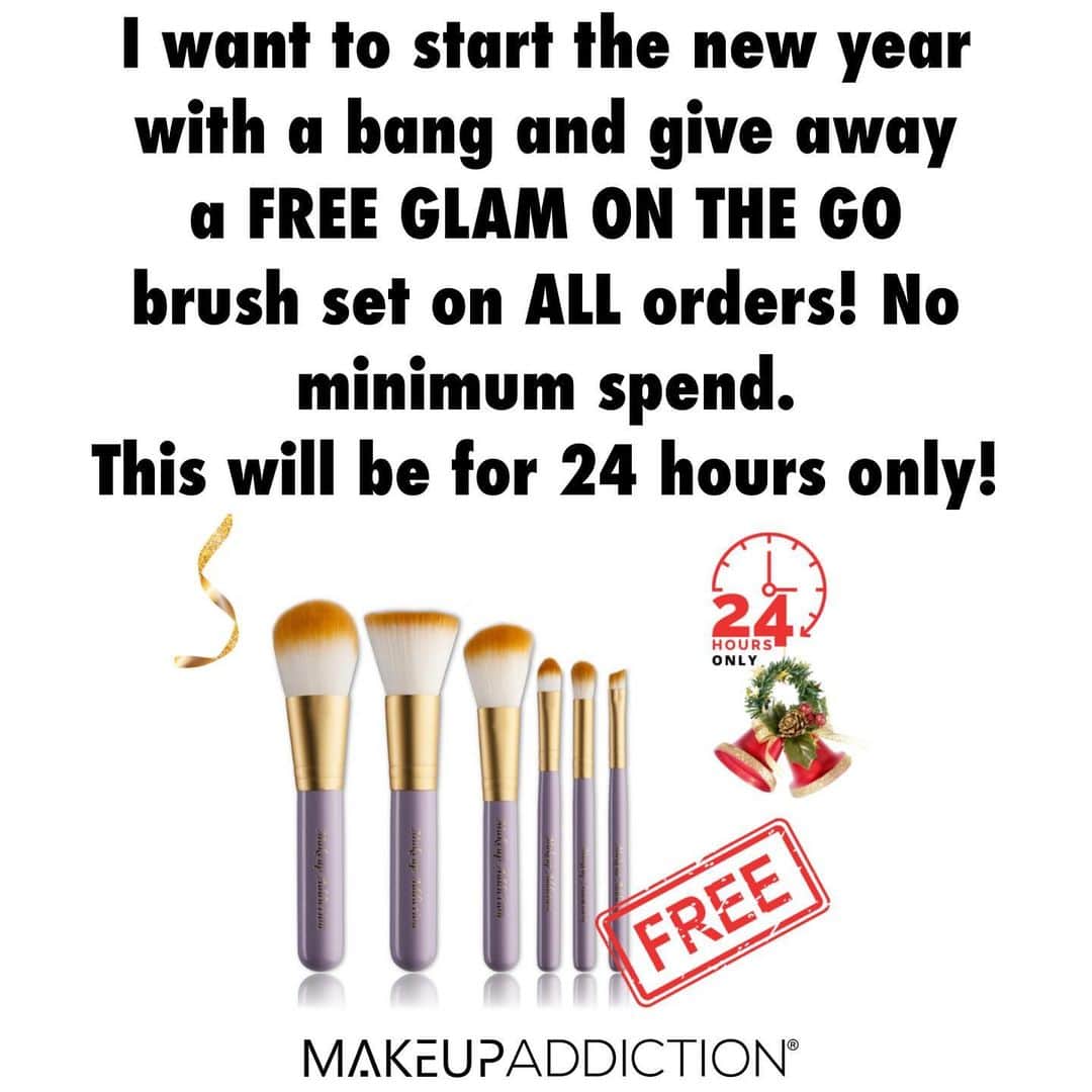 Makeup Addiction Cosmeticsさんのインスタグラム写真 - (Makeup Addiction CosmeticsInstagram)「That’s right! Let’s start the new year with a bang. 🎉 I will be giving away a FREE Glam on the go brush set worth £28 on all orders for 24 hours! This ends tomorrow at 3 pm GMT. ❤️ ✨SHARE- SHARE -SHARE-SHARE✨ This is is unheard of but I want to thank you all for always supporting my business when you can go anywhere else. 🎨 My Makeup Addicts fam are the best! Click the link in our bio and grab anything you like! 😱😱😱 We have limited quantities so hurry as this is only while supplies last. There is no need to enter a code. Your brush set will be automatically added to your order. #makeupaddictioncosmetics #freebrushset #glamonthego #giveaway #flawlessdolls #wakeupandmakeup #universomakeup  #maquillage #gratuit」1月3日 2時01分 - makeupaddictioncosmetics