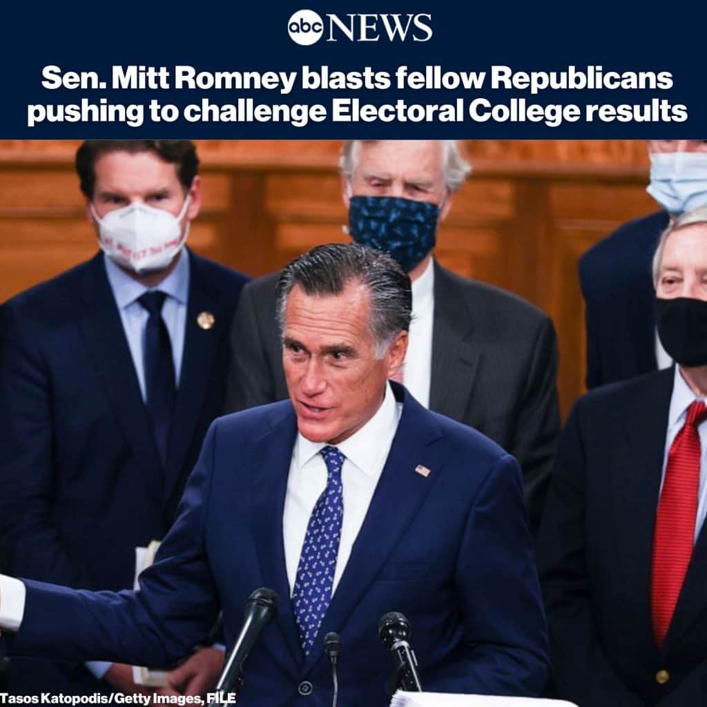 ABC Newsさんのインスタグラム写真 - (ABC NewsInstagram)「Former presidential candidate Sen. Mitt Romney calls out fellow GOP senators who he says are undertaking an "egregious ploy" to overturn the results of the Electoral College. MORE AT LINK IN BIO.」1月3日 12時02分 - abcnews