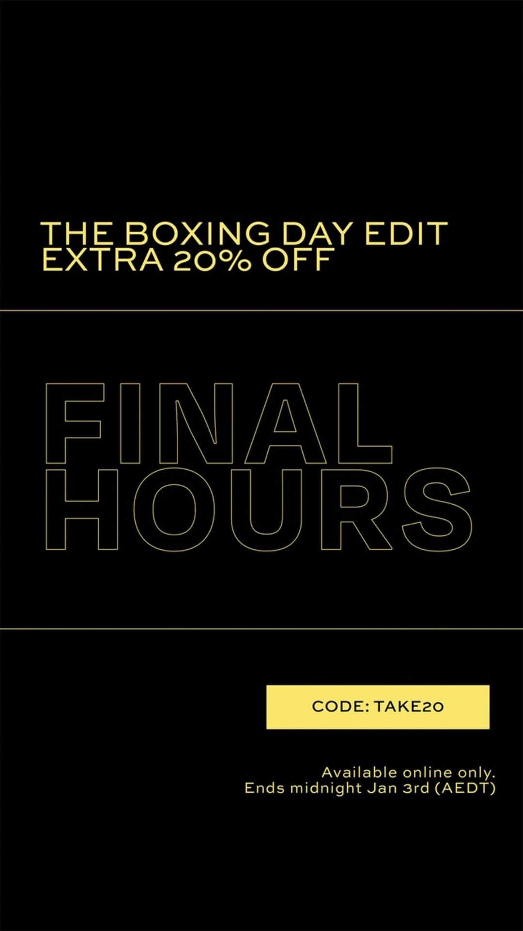 ベック&ブリッジのインスタグラム：「FINAL HOURS! TAKE AN EXTRA 20% OFF OUR BOXING DAY EDIT! Use code “TAKE20” at checkout. Ends midnight tonight (AEDT) Available online only #becandbridge #sale」