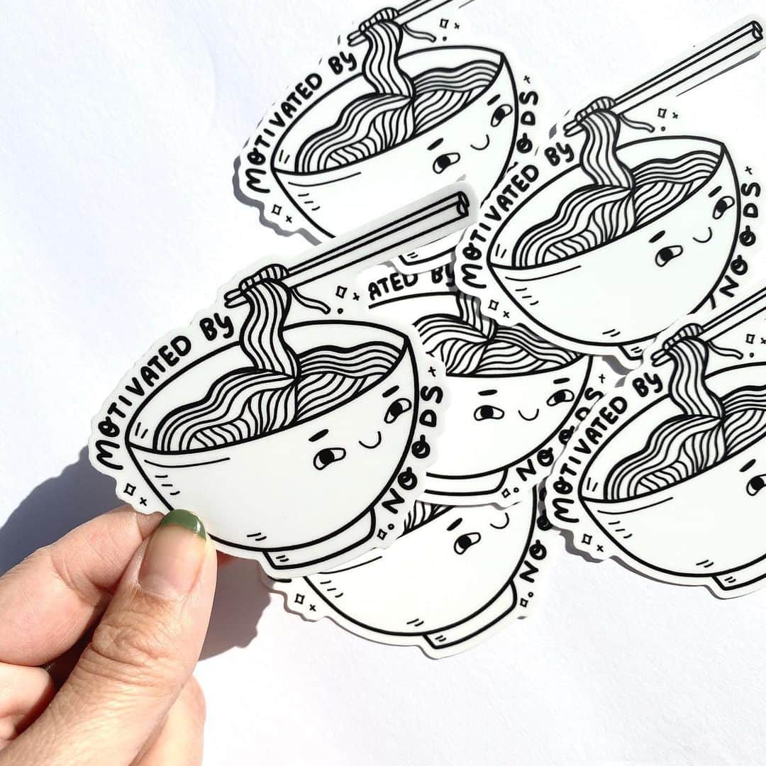 フリーディアのインスタグラム：「Is it too early for noods? 🍜  New stickers in my shop @newmoonpapergoods  What are you motivated by? Maybe it will be my next sticker! * *  ニュードには早すぎますか？ 🍜  私の店の新しいステッカー@newmoonpapergoods  あなたは何に動機付けられていますか？　次のステッカーになるかも！ #noods #noodles #ilovenoodles #sticker #stickers #stickershop #newmoonpaper #newmoonpapergoods #newyear #2021」
