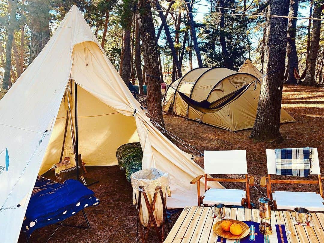 都丸ちよのインスタグラム：「. . . 毎年恒例、年越しキャンプ！！ . テントはサーカスTCコットン やっぱり冬のコットンテントは感動✨ 薪ストーブを導入して外気と20度くらい差があったけど結露一切なし！！！ . 冬は結露したテントを乾かすのが面倒なのでコットンテントに限る💙 . . . #テンマクデザイン  #サーカスtc  #winnerwell  #コールマン  #ニトリ」