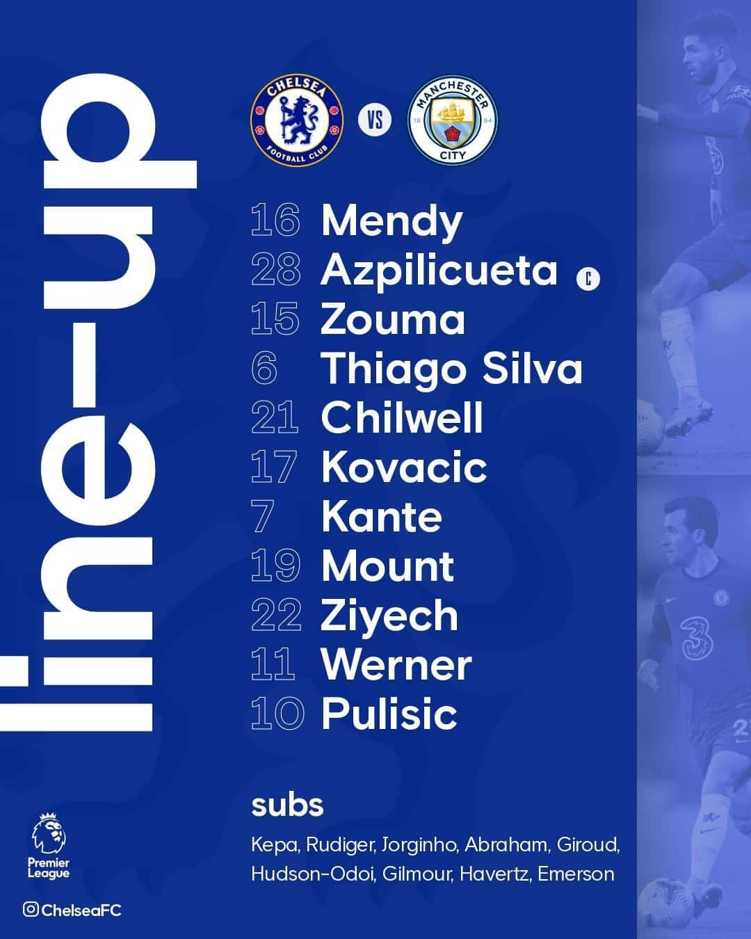 チェルシーFCさんのインスタグラム写真 - (チェルシーFCInstagram)「Starting XI to face City 💪#CFC #Chelsea #CHEMCI」1月4日 0時31分 - chelseafc